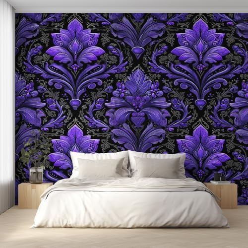 Genérico Papel Pintado Damasco Púrpura, Papel Pintado Pared Barroco Retro de Decorativos del Hogar, para Salon Dormitorio Decoracion Pared, 200x140cm D&O103