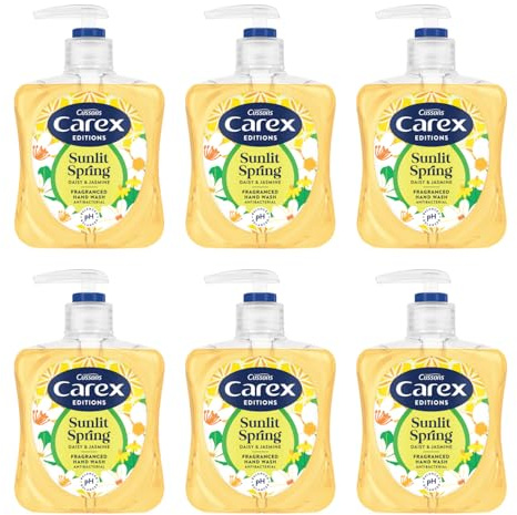 Carex Editions Sunlit Spring Hand Wash Pack of 6, Antibacterial Hand Soap with Editions Fresh Floral Fragrance, Soap that Cleans, Cares and Protects, 6 x 250ml