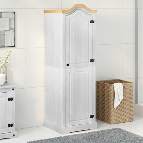 Vanitopaz Armario blanco 55 x 52 x 170 cm madera maciza de pino rústico armario de lavandería con estante para dormitorio, habitación de los niños, pasillo, duradero, con espacio de almacenamiento