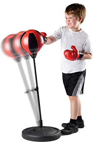 Toyrific Punch Bag with Gloves, Adjustable Boxing Set with Stand and Punching Ball, Freestanding for Kids Boys, Girls and Beginners