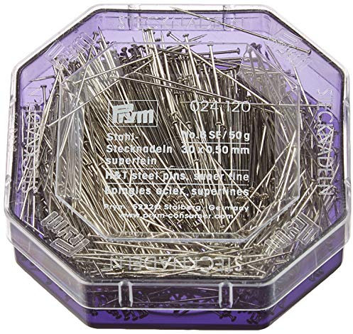 Prym 024120 Stecknadeln, 0,50 x 30mm, silberfarbig, 50g, Kunststoffdose, Stahl, 30 x 0,5mm