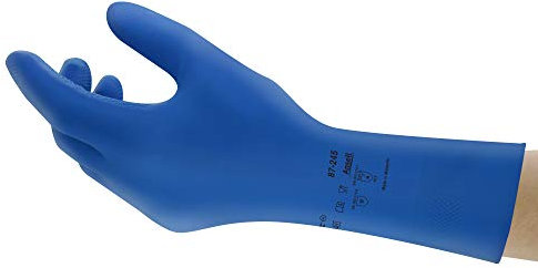 Ansell AlphaTec 87-245 Multipurpose Latex Gloves with Long Cuff, Chemical Protection and Food Safety, Reusable Kitchen Gloves, Household Cleaning and Dishwashing, Blue, Size XS (1 Pair)