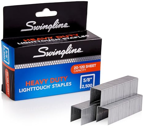 Swingline Staples, Heavy Duty, 5/8 Length, 20-120 Sheet Capacity, 100/Strip, 2500/Box, 1 Pack, Light Touch (90009)