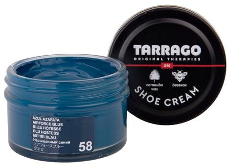 Tarrago | Crema per scarpe 50 ml | Crema Nutriente, Lucidante e Protettiva Per Scarpe, Calzature, Borse e Accessori in Pelle, Pelle e Pelle Sintetica (Hostess Blue 58)