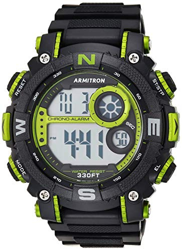 Armitron - Orologio sportivo da uomo, digitale, con cronografo, cinturino in resina, 40/8291, Nero/Verde