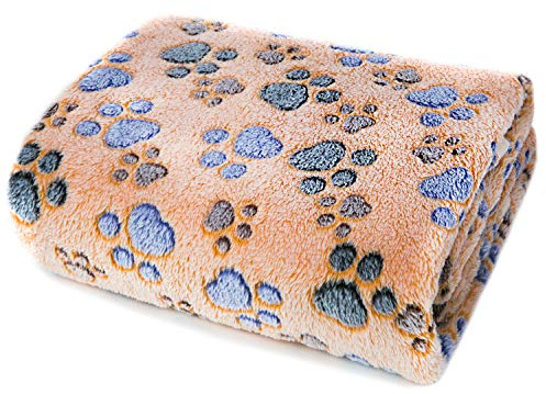 ALLISANDRO® Coperta per cani e gatti, Premium 350 GSM Microplush Fleece Pet Throw per animali domestici rilassati, Stampa Della Zampa Marrone, 80 x 60 cm