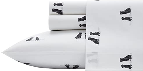 Eddie Bauer - Twin Sheets, Cotton Percale Bedding Set, Crisp & Cool Home Decor (Labrador Fields White, Twin)