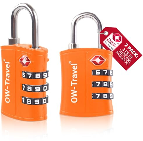 OW-Travel Candado maleta Viaje TSA (Naranja 2) en Plástico ABS con 3 Digitos. Candados con Combinacion para Mochilas, Maletas y Equipaje. Candado Taquilla Gimnasio. Candados Maletas de Viaje