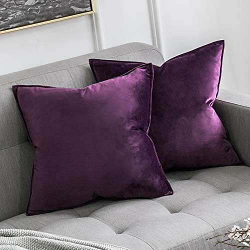 MIULEE 2er Set Samt Kissenbezug Flansch Kissenhülle Dekorative Sofakissen Dekokissen Umwickelte Kante Kissenbezüge Zierkissenbezug für Sofa Wohnzimmer Schlafzimmer 50x50 cm Aubergine Lila