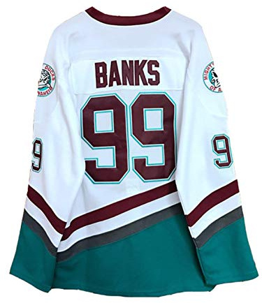 Gmjay Adam Banks #99 Mighty Ducks ishockey tröja film hockeytröja vita sydda bokstäver siffror