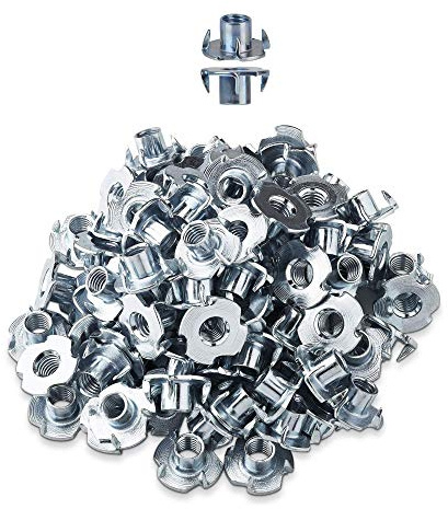 LIKERAINY 4 Spetsiga Nötter M10 x 12mm Metall T-mutter Möbel Gängade Skär för Träbearbetning Klättring Håller Möbler Ben och Hjul Fästen 100 pcs