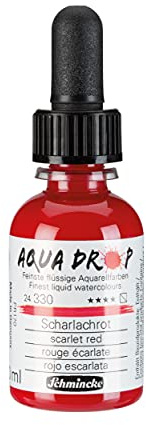 Schmincke – AQUA DROP, vätska, pigmentbaserad akvarellfärg, scharlakansröd i 30 ml pipettflaska, 24330034, för akvarellmålning, stadsskissning, kalligrafi, handlettering, ljusfast