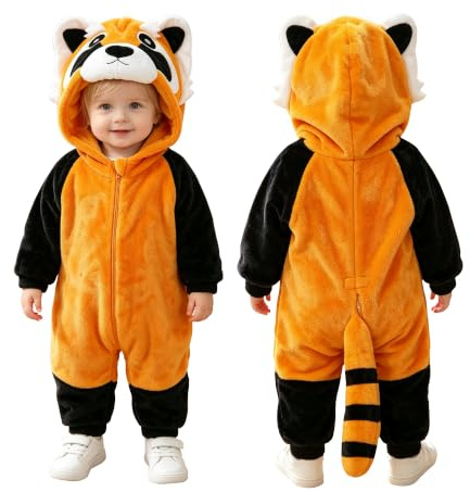 Doladola Unisex sparkdräkt för småbarn, baby-overall med huva, tecknad serie-pyjamas(18-24 månader, Tvättbjörn)