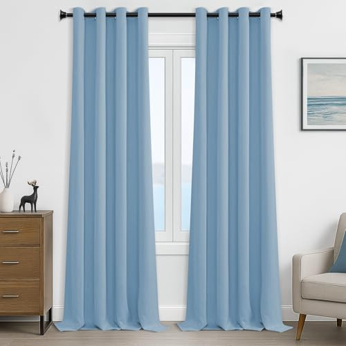 MRTREES Blackout Curtains Bedroom 102 Drop 2 Panels Sky Blue Eyelet Thermal Curtain for Living Room Soft Texture Window Treatments for Kids 55x102 Inch 140x260 CM