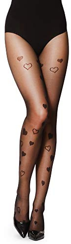 Merry Style Leotardos de Señora con corazones muy finos Panty Mallas Mujer 20 DEN GI1101 (Negro-1101, L)