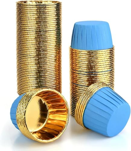 100 Pezzi Pirottini per Muffin, Pirottini da Forno USA e Getta, Pirottini da Forno Alluminio Cupcake per Muffin e Cupcake, Stampi per Pastichieria, Stampi per Muffin (blu)