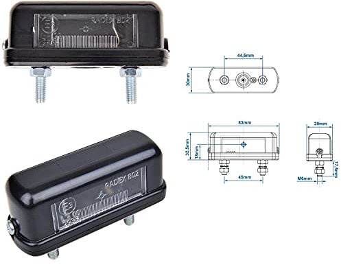 Preiswert & Gut 2x Kennzeichenbeleuchtung 12V für Anhänger in Schwarz aus Kunststoff - E3 Kennzeichenleuchte mit gummierter Kabeldurchführung nummernschildbeleuchtung ohne Birne