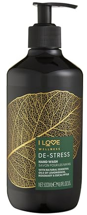 I Love Wellness DESTRESS Hand Wash, Pure Essential Oils Of Lemongrass, Rosemary & Eucalyptus, With Aloe Vera & Vitamin E, Vegetarian & Vegan-Friendly - 500ml