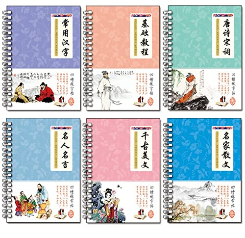 SMDSAZ 6 unids/Conjuntos 3D Caracteres Chinos Ranura Reutilizable Caligrafía Copiélula Borreable Pluma Aprender Hanzi Adultos Arte Escribir Libros (Color : 6PCS)
