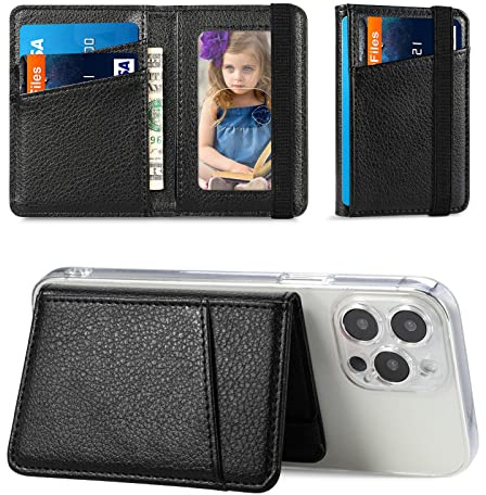 TopFunny Wallet Stick on Phone Case, Credit Card Holder for Back of Phone Cases Flip Leather Wallet Sleeve Pouch Compatible with iPhone, Samsung Galaxy Android Most Smartphones Black