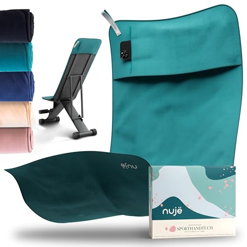 nujë Fitness Asciugamano CON CONFEZIONE REGALO I con Tasca in Microfibra I Asciugamano Sportivo per Palestra I Extra grande con Risvolto per tutti gli Attrezzi I Asciugamano da Palestra I Gym Towel