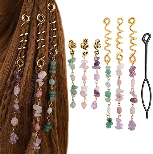 XCSJ Haarspiralen Clips Dreadlocks Perlen Haarspange Spiral Haarspangen Haarschmuck Braids Zöpfe Schmuck Haar Dreadlocks Zubehör - 6 Stück (Gold) für Halloween, Weihnachten