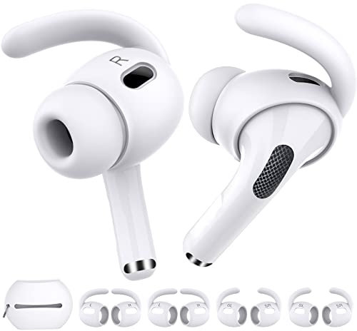 AhaStyle AirPods Pro 2 Ear Hooks【Added Storage Pouch】4 Pairs Anti-Slip Ear Covers Silicone Accessories Compatible with Apple AirPods Pro 2nd Generation 2022 (2 Large+2 Small, White)
