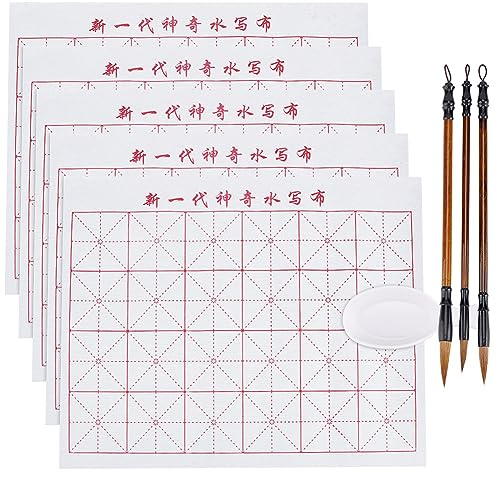 PH PandaHall Juego de 14 piezas sin tinta para caligrafía china, caligrafía china para principiantes profesionales, paño mágico para escribir con agua con rejilla, 3 pinceles de 3 x 43 cm