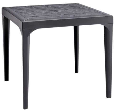 Tomaino - Tavolo da giardino in plastica, quadrato per esterno, effetto legno, 4 posti, balcone, bar, ristorante- 80x80x74h cm (Nero)