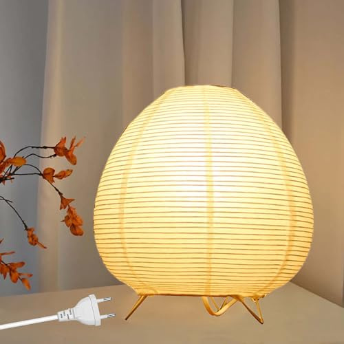 Leikurvo Pantalla de papel de arroz: elegante lámpara de mesa con diseño atemporal, acogedora luz de ambiente, ideal para dormitorio y sala de estar (H21 cm, blanco)