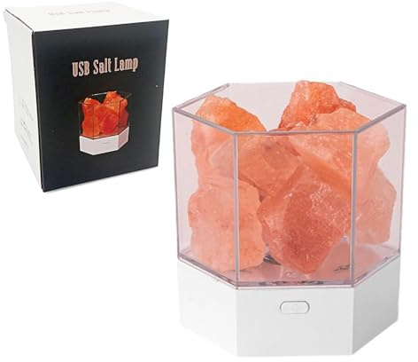 Gosyfeti Lámpara USB de roca de sal del Himalaya con cambio de color, difusor de aroma de piedra de cristal natural, luz nocturna regulable para decoración del hogar, yoga, spa, meditación