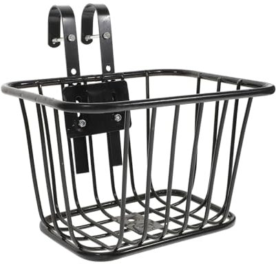 JISADER Fahrrad-Lenkerkorb vorne mit Haken, generisch, schwarz, für Mountainbike, verstärkter Rahmen, Zubehör, 25 x 18 x 15 cm