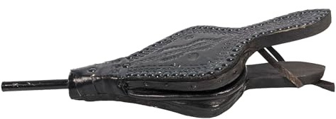 Vintage Moroccan Leather Bellows, Handmade, Approx. 42 x 13 x 19 cm / 17x7'', Metal, Leather, Embossed Details