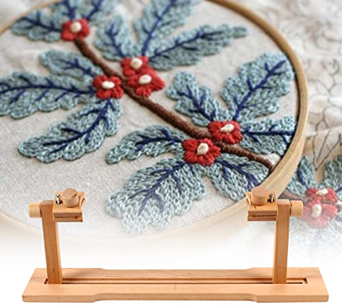 Broderistativ hållare av trä, Embroidery stativ/bord, korsstygnsram syverktyg 360° roterbar, justerbar vinkel och höjd, för handarbete, handsfree broderiramstativ