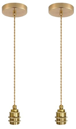 JZCDR 2 Pezzi Portalampada E27 in Metallo Lampade a Sospensione con 150CM Regolabile Cavo Retro Plafoniere Lampadario Titolare Accessori Oro Lampadario Vintage da Soffitto per Soggiorno Cucina