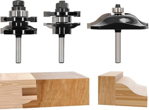 Akylin Ogee Rail and Stile Router Bits,3PCS Router Bit Set 1/4 Inch Shank,Raised Panel Cabinet Door Making Router Bits for Woodworking,Door&Window Project