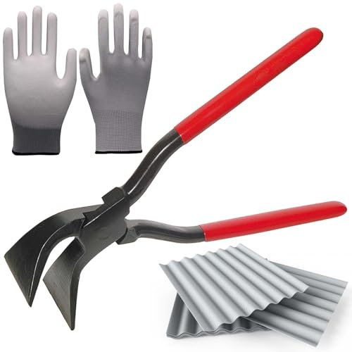 Alicates de plegado de 45°, ancho de boca de 60 mm, alicates de doblado con mango antideslizante y guantes, alicates de plegado, alicates de chapa para techadores, fontaneros, decoradores y bricolaje