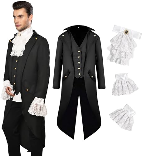 YQVGFBY Abbigliamento medievale da uomo, costume medievale steampunk, cappotto gotico, frac vittoriano da uomo, costumi per Halloween, pirata e vampiro, per cosplay (costumi A, XXL)
