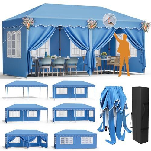 Carpa Plegable Pop-up 3x6M,Gazebo 3x6 con un Solo Empuje, Impermeable Pabellón de jardín con 6 Paneles Laterales, Tienda de campaña para Fiestas al Aire Libre, para Festival/Camping/Mercado, Azul