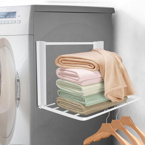 Cyiecweu Waschmaschinen Magnetisch Regal, Wäscheständer Ausziehbar, Waschmaschine Aufsatz für Ttrockner, Waschmaschinen Organizer für Handtücher, Kleiderbügel, Schmutzige Wäsche, Weiß, 40.5 x 25 cm