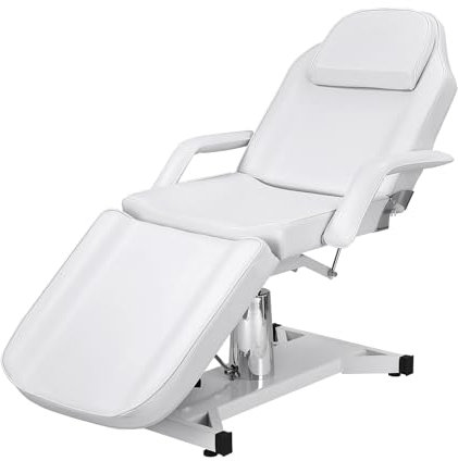 HaiYiZuhause Tattoo-Stuhl, 360° schwenkbare verstellbare Tattoo-Liege, Mehrzweck-Gesichtsstuhl mit Hydraulikpumpe, Gesichtsliege für Kosmetikerin (Weiß)