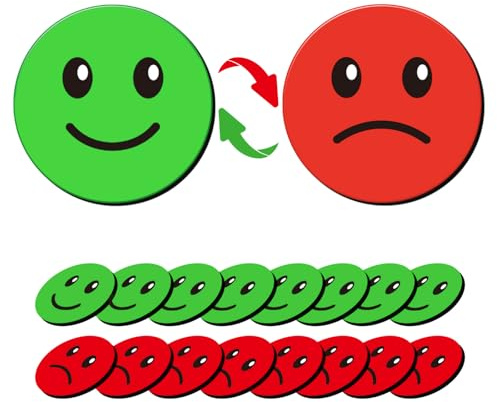25 Pcs 1” Double-Sided Red Green Smiley Face Magnets, Flip Over Colored Magnetic Dots for Whiteboard, Refrigerator, Office (25, Happy/Sad-Colors)