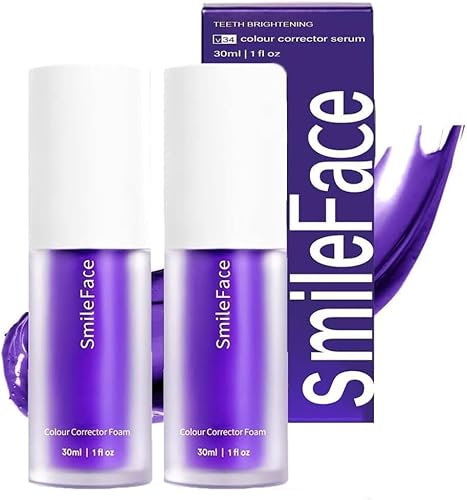 Purple Blanqueador dental V34,2PCS Blanqueamiento Dental Pasta de Dientes Morada,Pasta de Dientes Blanqueadora,Pasta Blanqueadora dientes,Corrector de Color dientes,Teeth Whitening Toothpaste de Viaje