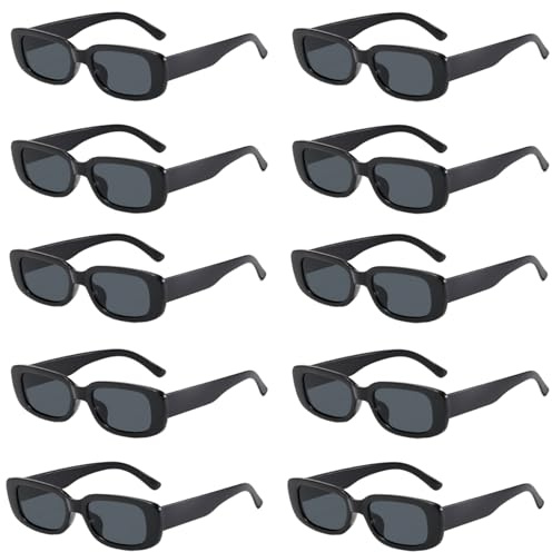 DragonX2 10 Pièces Lunettes De Soleil Fête, Style Années 90, Noir Lunettes De Soleil Étroites Rectangulaires Pour Hommes Et Femmes