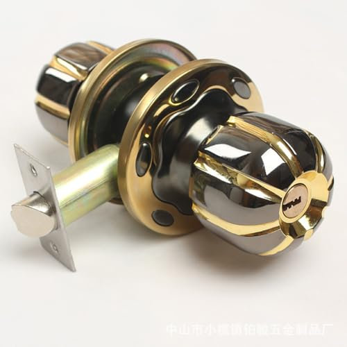 YOUROU Pumpkin-Shaped Round Doorknobs,Gold Spherical Door Handle with Keys,Privacy Entry Door Locks for Bedroom Bathroom Wooden Doors,Zinc Alloy (70MM)