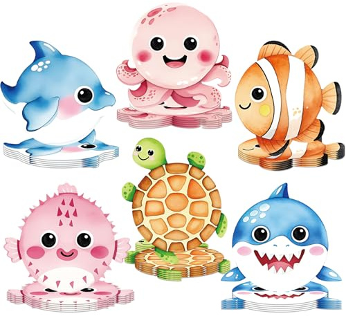 Funhax 48 PCS Under the Sea Party Decorations Ocean Animal Paper Plates Sea Animal Shaped Plates Tableware Set for Kids Boys Girls Baby Shower Ocean Themed Party Supplies