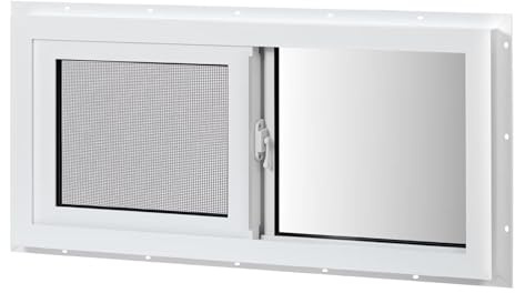 COLORPAPA Vinyl Basement Window, 32 x 14 Slider Window with Double Pane Insulated Tempered Glass and Fiberglass Mesh Screen for Basement Bathroom Home RV Garage (White)