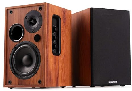 Audizio KS02-80W HiFi Lautsprecher Boxen Paar | Bluetooth | Regal Lautsprecher Boxen aktiv für Heimkino & Musik | Tieftöner & Hochtöner | Kompakt & Kraftvoll in Braun