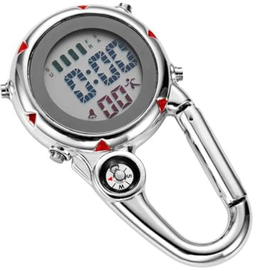 Uonlytech Montre à Clipser Accessoire Pratique Multifonction en Acier Inoxydable Affichage Date et Alarme pour Randonnée et Usage en Extérieur pour Paquet à Dos