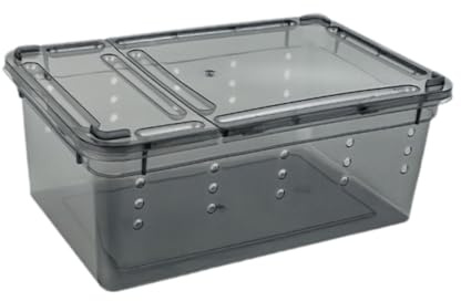 perfk Boîte à Nourrir en pour Reptiles, Boîte d'alimentation D'insectes, Terrarium pour Reptiles, Cage de Transport Rectangulaire Transparente Noire pour Scorpions, Lézard, Araignée